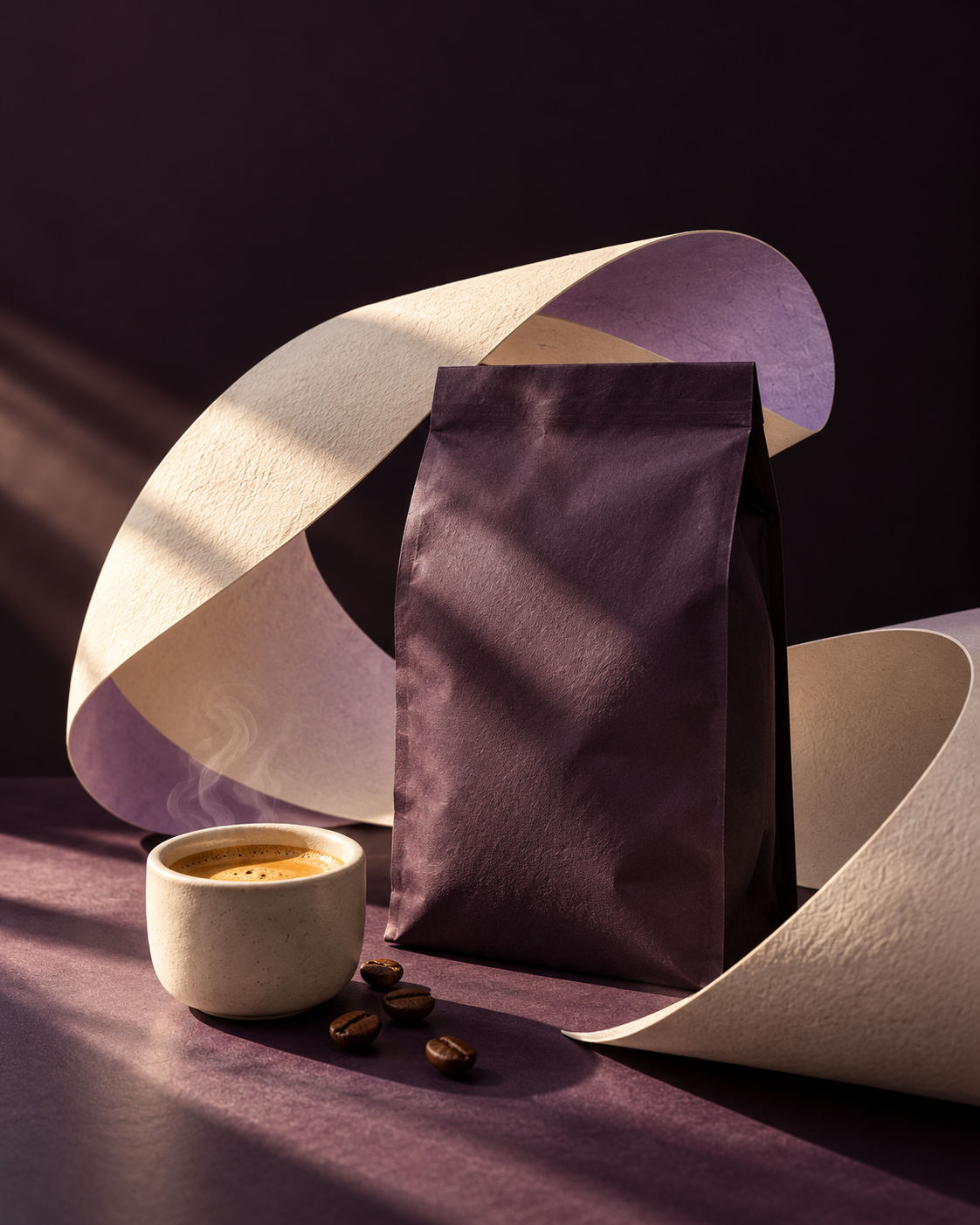 Fictional coffee campaign concept with folded paper forms